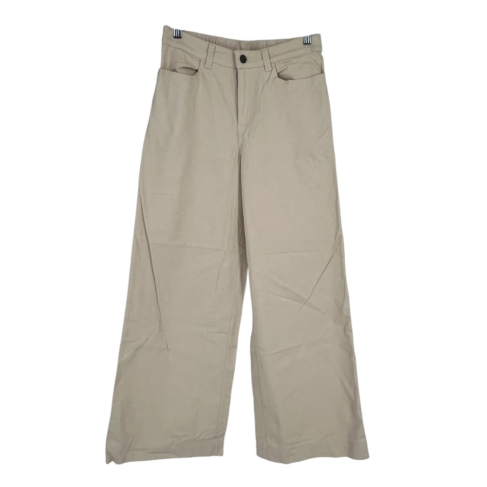Pact Organic Cotton Wide Leg Pants Tan Beige Size M Sustainable Stretch - Picture 2 of 9
